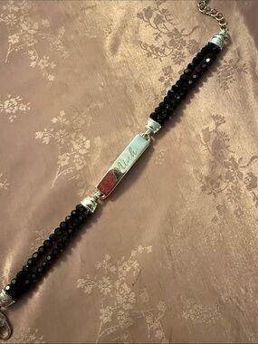 Engraved 'Wish' Black Beaded ID Bracelet